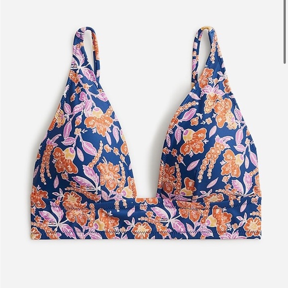 J.Crew Plunge Bikini Top Painted Block Print Plus Size 3X Blue and Navy Floral - Picture 1 of 9